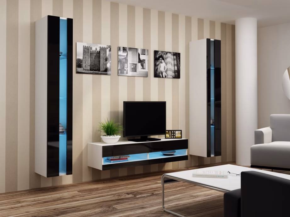 TV-alus Cama MEBLE VIGO NEW, 140 × 40 × 30 cm, valge/must, 2 uksega - 8