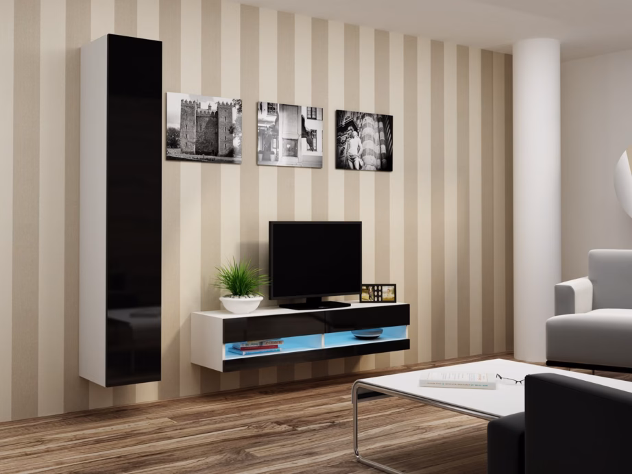 TV-alus Cama MEBLE VIGO NEW, 140 × 40 × 30 cm, valge/must, 2 uksega - 9