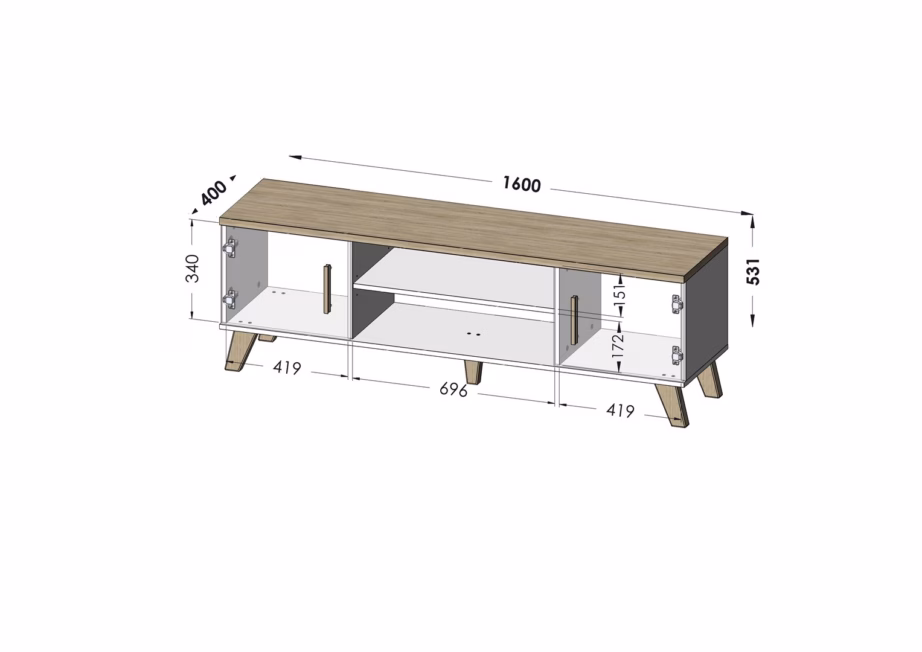 TV-alus Cama MEBLE LOTTA 160 2D2K, valge/sonoma tamm, 2 uksega, matt - 3