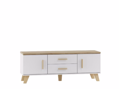 TV-alus Cama MEBLE LOTTA, 140 cm, valge/tamm Sonoma, 2 ust ja 2 sahtlit