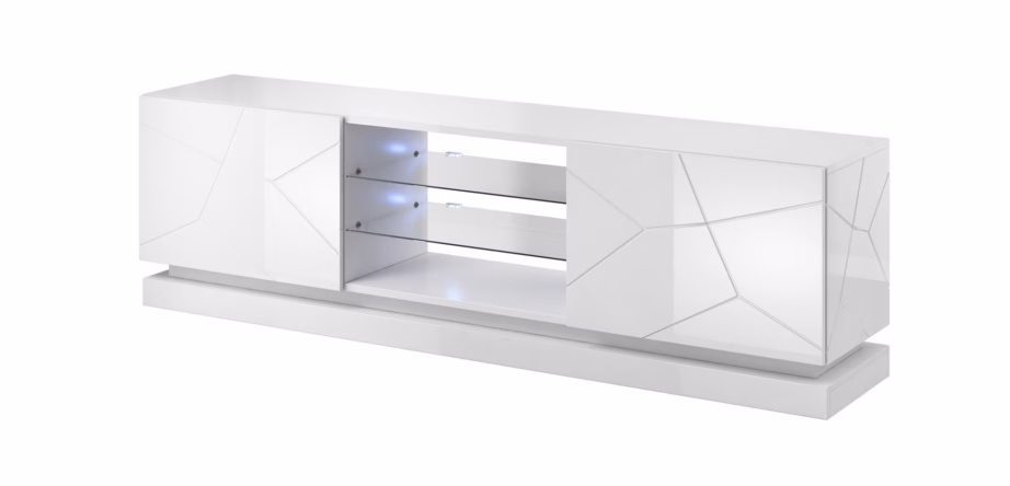 TV-alus Cama MEBLE QIU, 200 cm, valge kõrgläikega, 2 ust ja 4 riiulit - 2