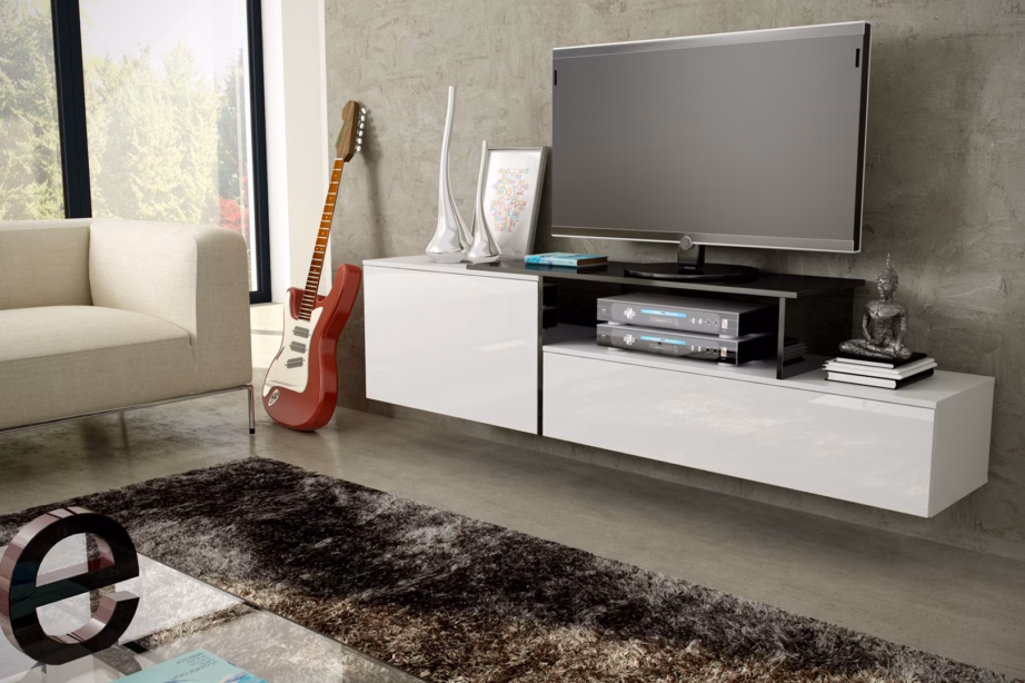 TV-alus Cama MEBLE SIGMA 3 180, valge/valge läige ja must, 2 ust - 2