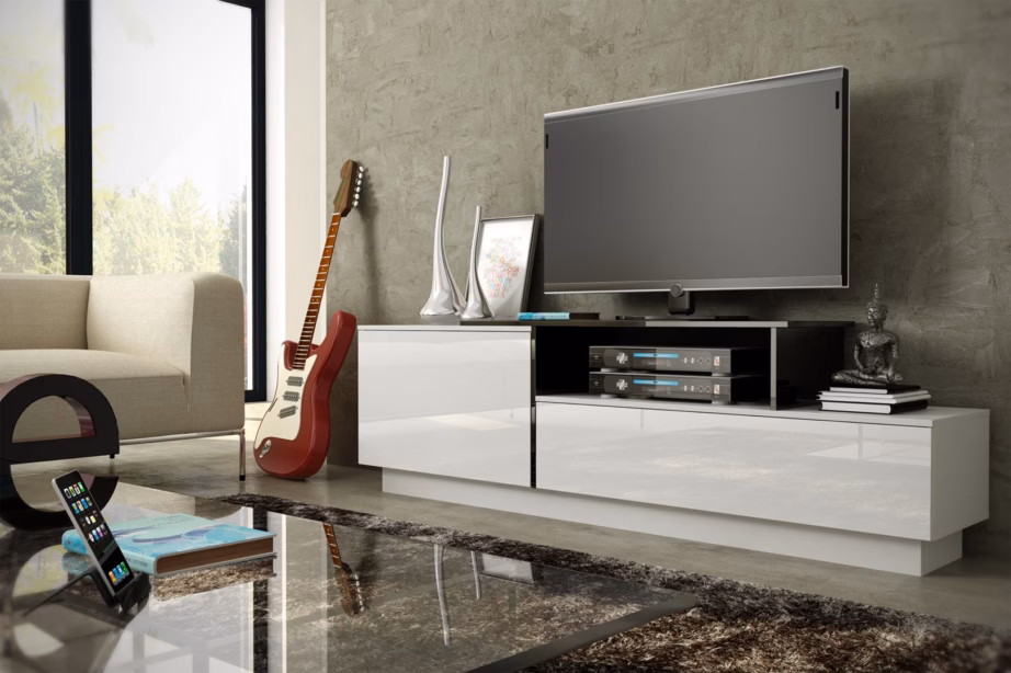 TV-alus Cama MEBLE SIGMA 3 180, valge/valge läige ja must, 2 ust - 4