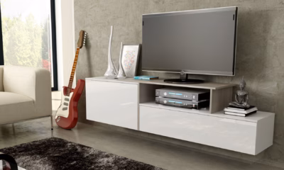 TV-alus Cama MEBLE SIGMA 3 180, 180 cm, valge/valge läige ja Sonoma tamm