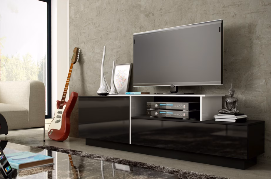 TV-alus Cama MEBLE SIGMA 3 180, 2 uksega, must/valge, läikiv/matt - 2