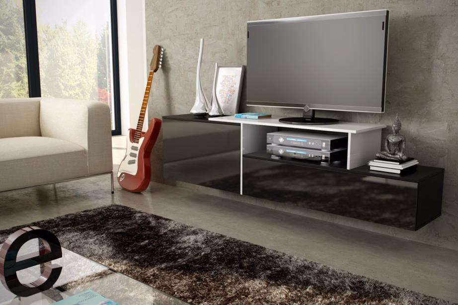 TV-alus Cama MEBLE SIGMA 3 180, 2 uksega, must/valge, läikiv/matt - 3