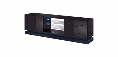 TV-alus Cama MEBLE QIU 200, 200 cm, must läikiv MDF, 2 ust, 4 riiulit