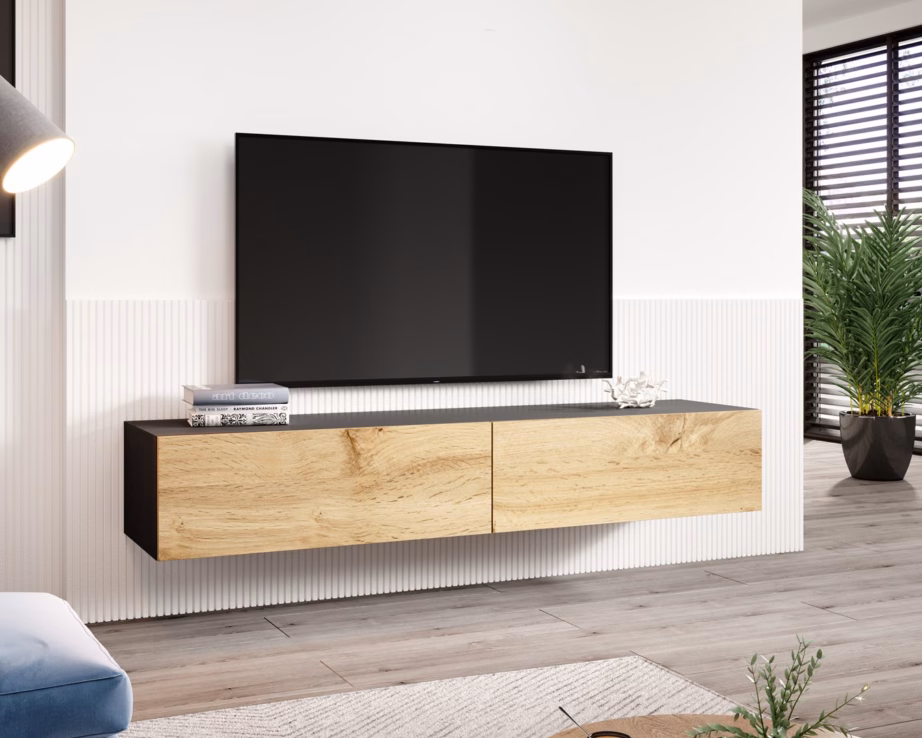 TV-alus Cama MEBLE VIGO 180, 180 × 40 × 30 cm, must/Wotan-tamm, push-click - 3