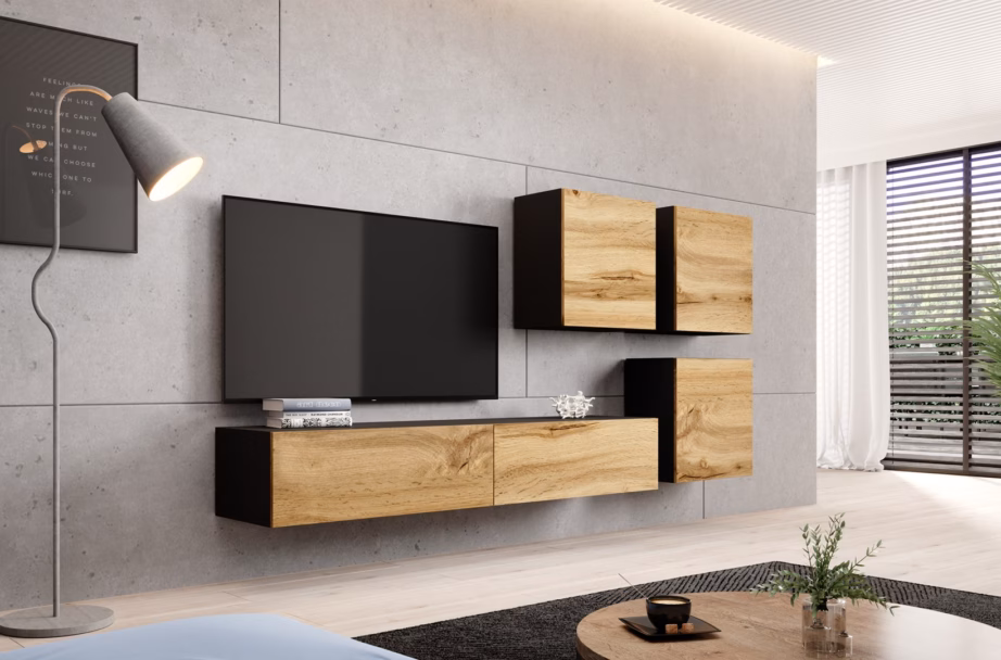 TV-alus Cama MEBLE VIGO 180, 180 × 40 × 30 cm, must/Wotan-tamm, push-click - 4