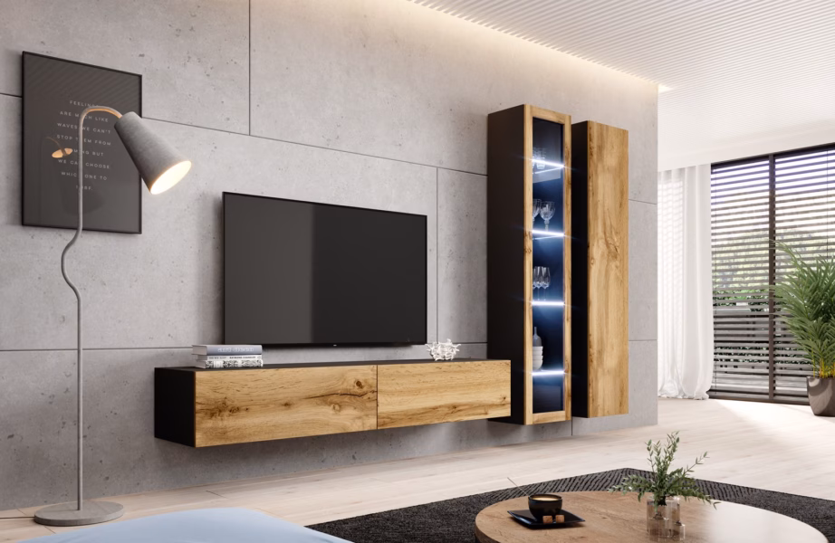 TV-alus Cama MEBLE VIGO 180, 180 × 40 × 30 cm, must/Wotan-tamm, push-click - 5