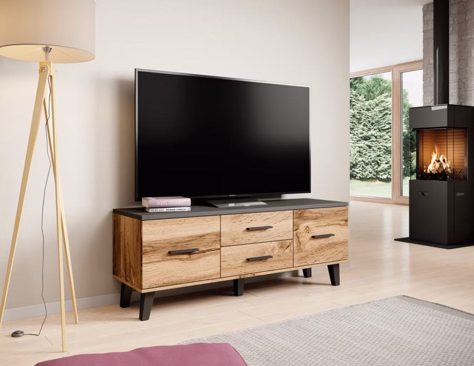 TV-alus Cama MEBLE LOTTA, 140 × 40 × 53 cm, Wotan tamm ja mattmust - 4