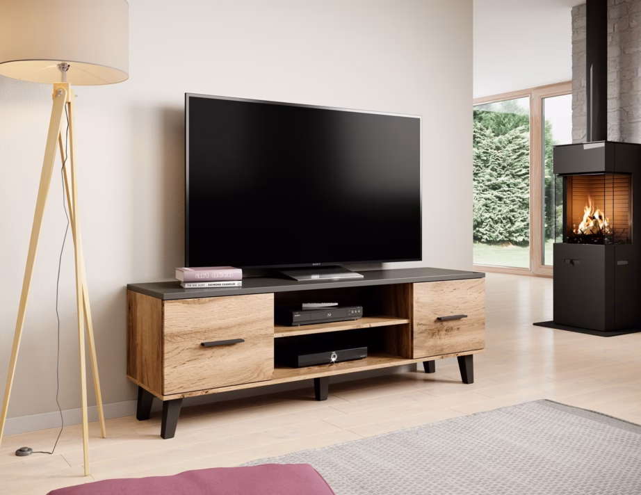 TV-alus Cama MEBLE LOTTA 160 2D2K, Wotani tamm ja matt must - 4