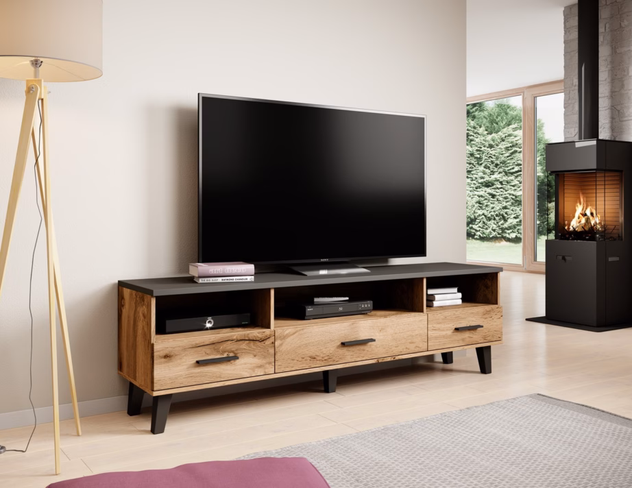 TV-alus Cama MEBLE LOTTA, 180 cm, 3 sahtlit ja 3 riiulit, wotani tamm ja must - 4