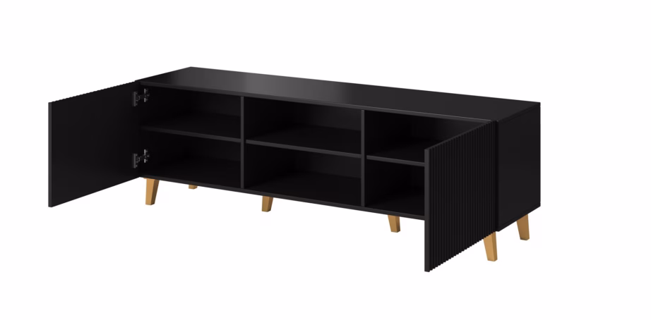 TV-alus Cama MEBLE PAFOS, 150 × 42 × 52 cm, must matt, 2 ust ja 3 riiulit - 6