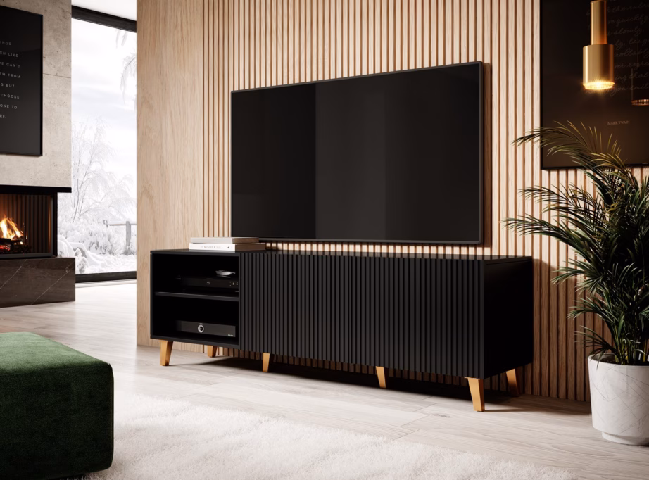 TV-alus Cama MEBLE PAFOS, 150 × 42 × 52 cm, must matt, 2 ust ja 3 riiulit - 7