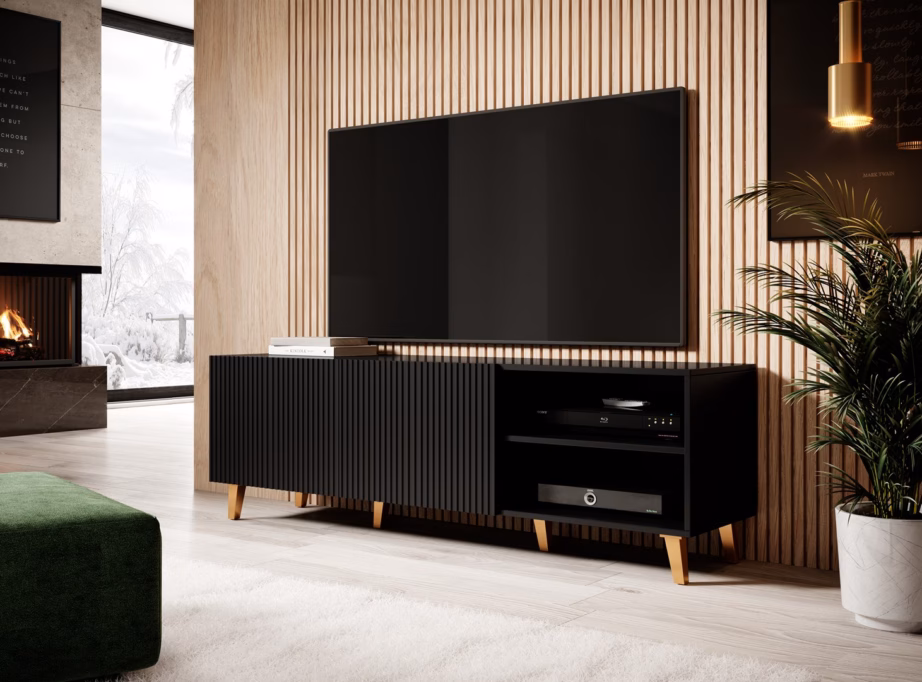 TV-alus Cama MEBLE PAFOS, 150 × 42 × 52 cm, must matt, 2 ust ja 3 riiulit - 8