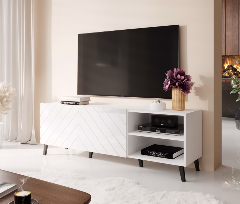 TV-alus Cama MEBLE ABETO, 150 × 42 × 52 cm, valge, MDF, 2 ust - 8