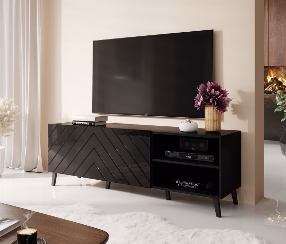 TV-alus Cama MEBLE ABETO, 150 × 42 × 52 cm, must, läikivate ustega - 8