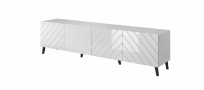 TV-alus Cama MEBLE ABETO, 200 × 42 × 52 cm, valge ja valge läige, 4 uksega