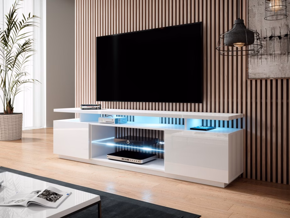 TV-alus Cama MEBLE EVA, 180 × 40 × 56 cm, valge, 2 ust ja 1 riiul - 4