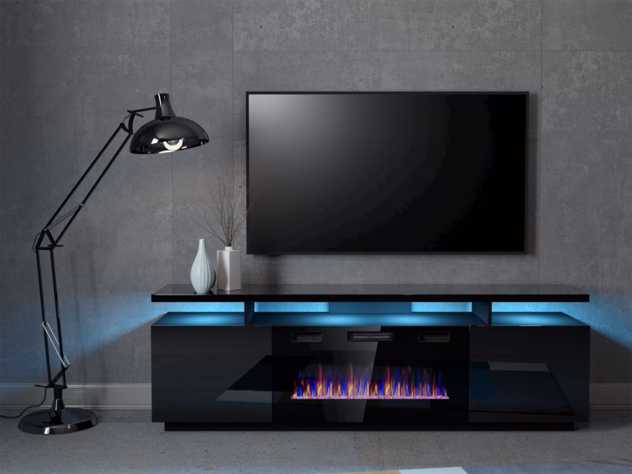 Elektrikaminaga TV-alus Cama MEBLE EVA, 180 × 40 × 52 cm, must/must kõrgläige - 5