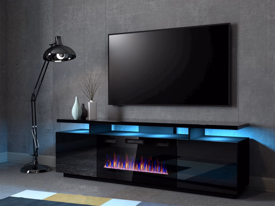 Elektrikaminaga TV-alus Cama MEBLE EVA, 180 × 40 × 52 cm, must/must kõrgläige - 6