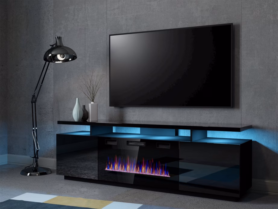 Elektrikaminaga TV-alus Cama MEBLE EVA, 180 × 40 × 52 cm, must/must kõrgläige - 7