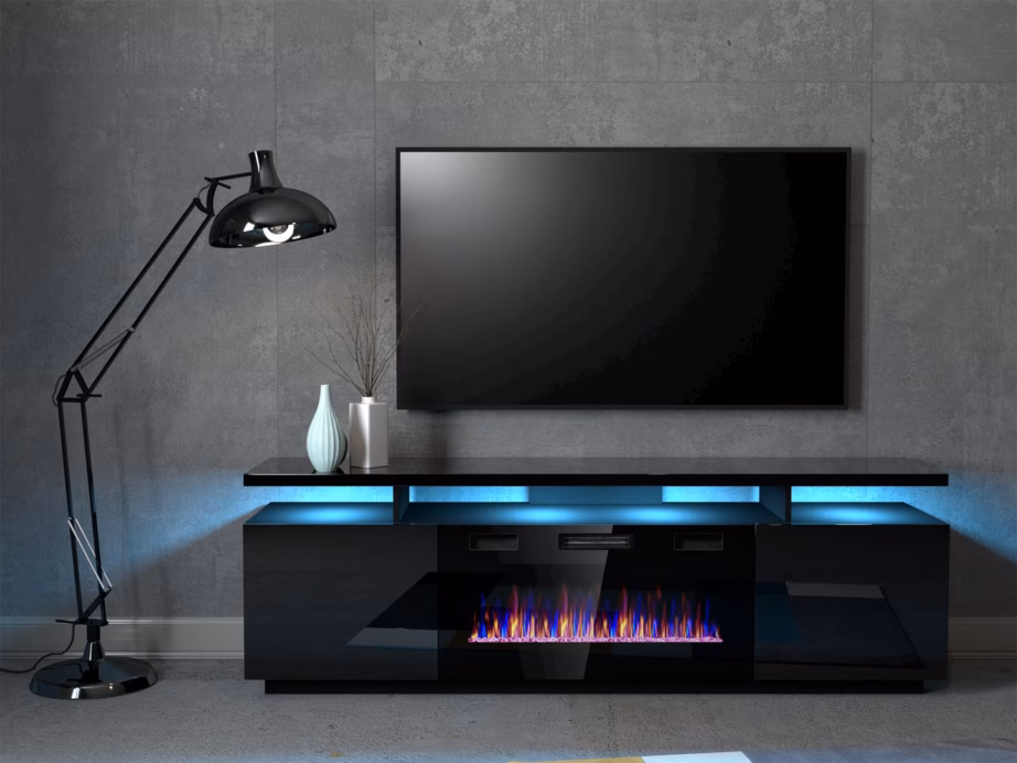 Elektrikaminaga TV-alus Cama MEBLE EVA, 180 × 40 × 52 cm, must/must kõrgläige - 8