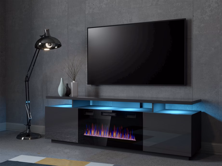 TV-alus elektrilise kaminaga Cama MEBLE EVA, 180 × 40 × 52 cm, grafiit - 6