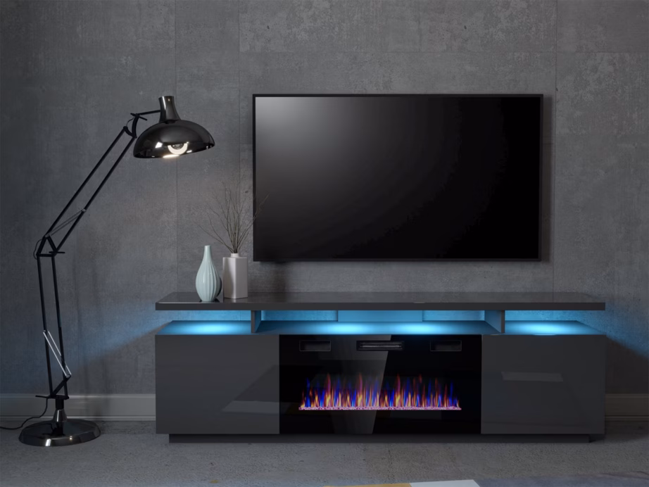 TV-alus elektrilise kaminaga Cama MEBLE EVA, 180 × 40 × 52 cm, grafiit - 7