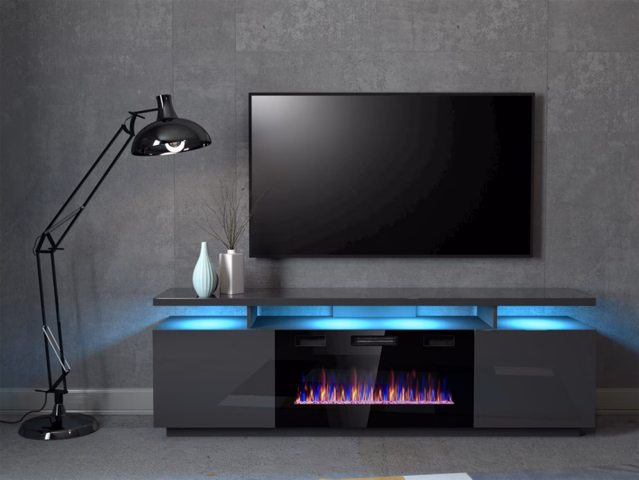 TV-alus elektrilise kaminaga Cama MEBLE EVA, 180 × 40 × 52 cm, grafiit - 8