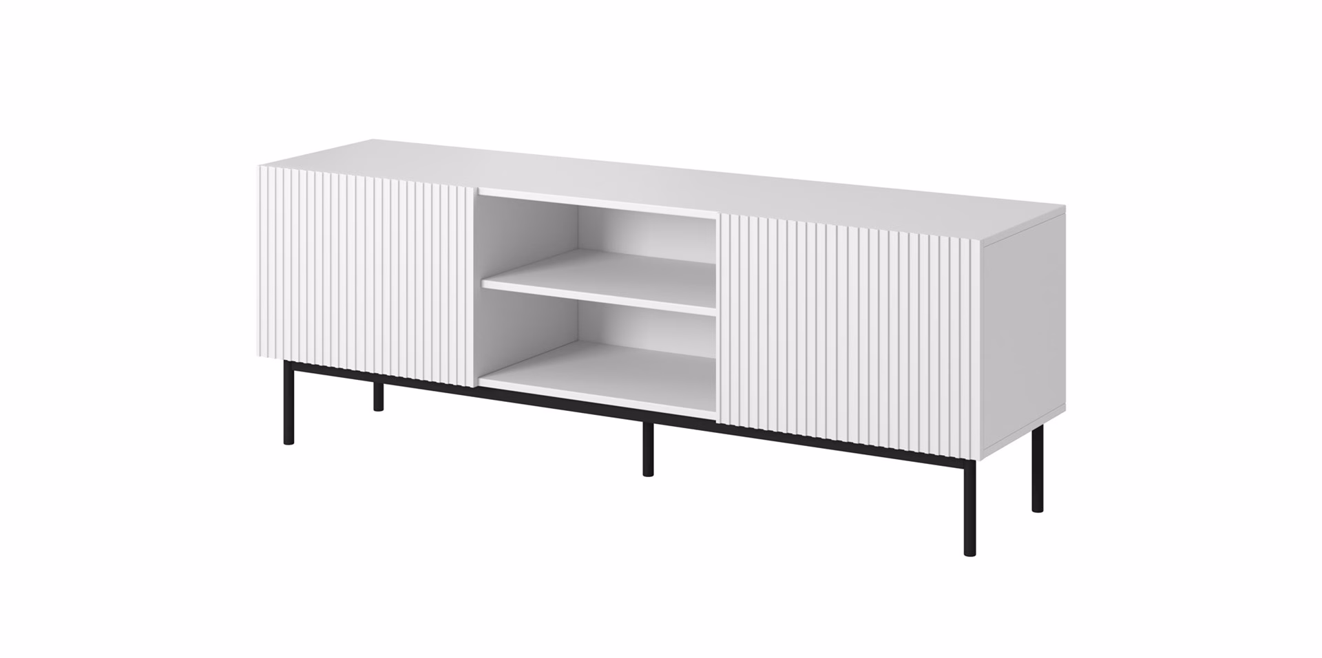 TV-alus Cama MEBLE PAFOS, valge matt, mustad terasjalad, 2 ust, 3 riiulit