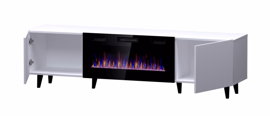 Elektrikaminaga TV-alus Cama MEBLE PAFOS EF, 180 × 42 × 49 cm, valge matt - 2