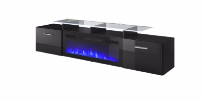 TV-alus elektrilise kaminaga Cama MEBLE ROVA, 190 × 37 × 48 cm, must