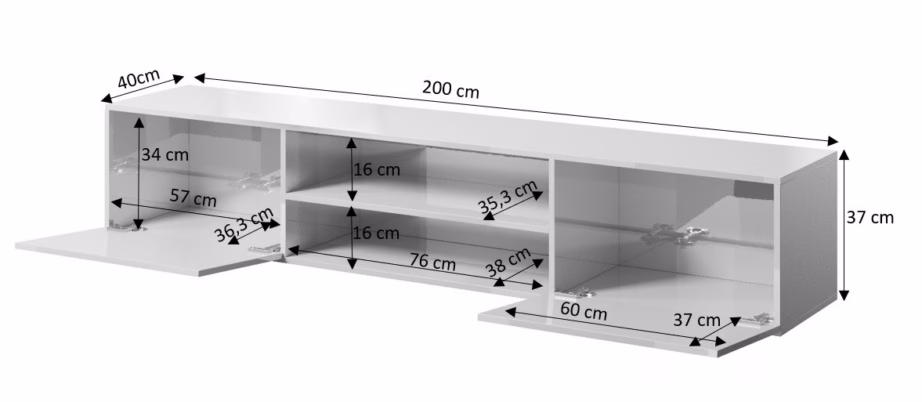 TV-alus Cama MEBLE SLIDE, 200 × 40 × 37 cm, kõrgläikega must - 2