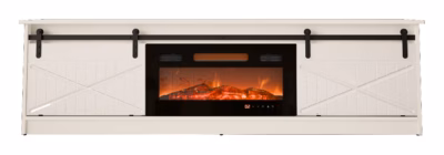 TV-alus Cama MEBLE GRANERO integreeritud elektrikaminaga, 200 cm, valge/valge läige