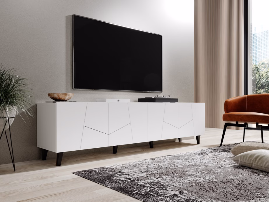 TV-alus Cama MEBLE ETNA, 200 × 42 × 52 cm, valge matt, 4 ukse ja 4 riiuliga - 4
