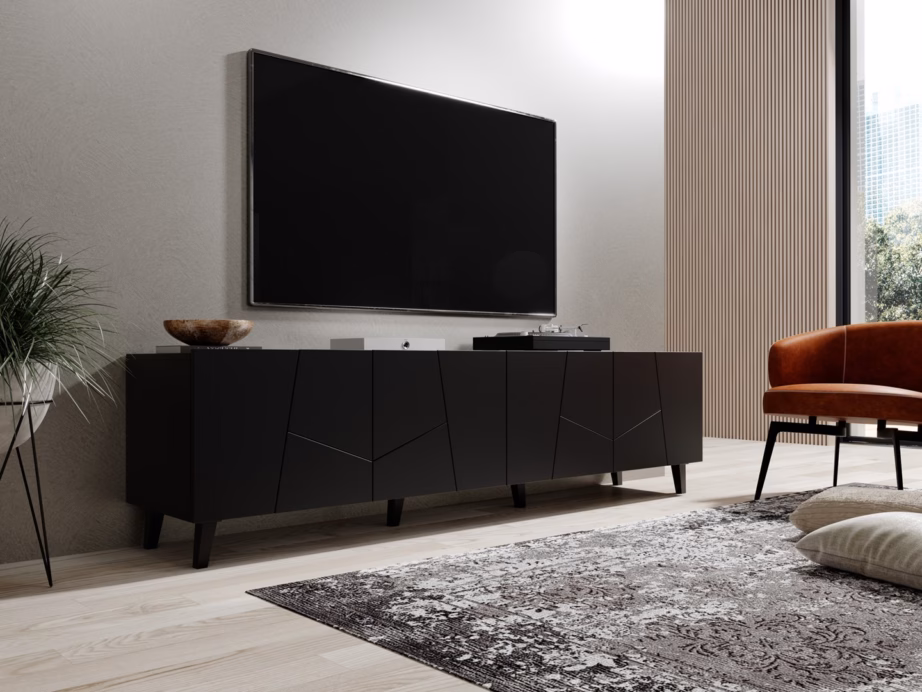 TV-alus Cama MEBLE ETNA, matt must, 2000 mm, 4 ukse ja 4 riiuliga - 3