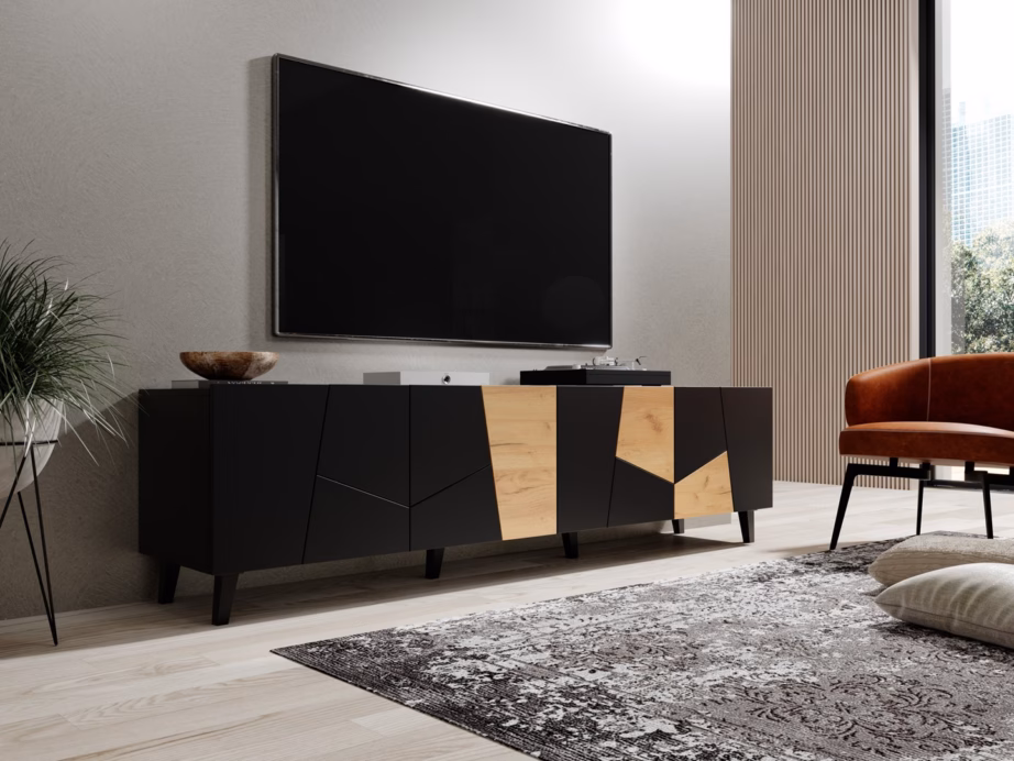 TV-alus Cama MEBLE ETNA, 200 cm, must matt/Craft tamm, 4 ukse ja 4 riiuliga - 5