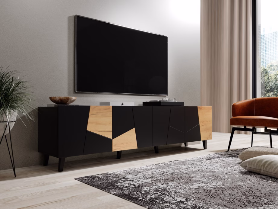 TV-alus Cama MEBLE ETNA, 200 cm, must matt/Craft tamm, 4 ukse ja 4 riiuliga - 6