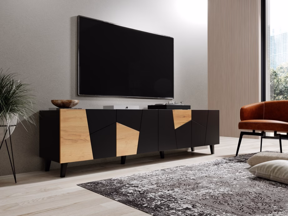 TV-alus Cama MEBLE ETNA, 200 cm, must matt/Craft tamm, 4 ukse ja 4 riiuliga - 7