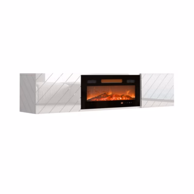 TV-alus Cama MEBLE LUXE elektrikaminaga, 182,6 × 34,5 × 37,5 cm, valge läige