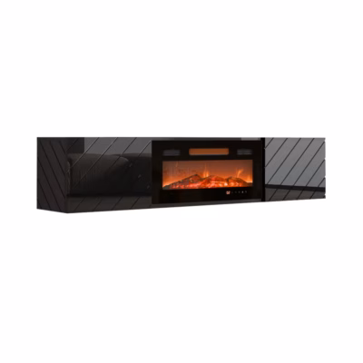 TV-alus elektrikaminaga Cama MEBLE LUXE, 182,6 cm, must/must läikiv