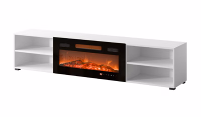 TV-alus Cama MEBLE POLO, valge, 180 × 33 × 39 cm, elektrilise kaminaga