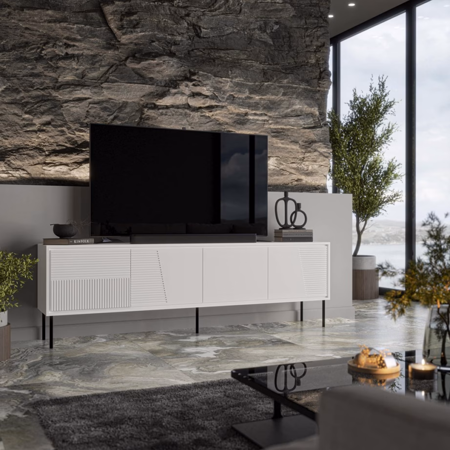 TV-alus Cama MEBLE ABI, 4 uksega, valge matt, metalljalad - 3