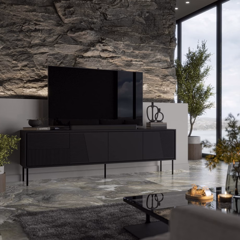 TV-alus Cama MEBLE ABI, 4 ust, 200 × 38 × 62 cm, must matt - 3