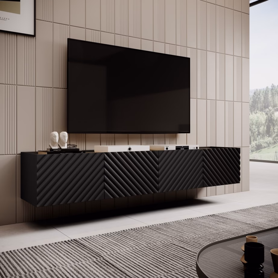 TV-alus Cama MEBLE ONDA, 4 uksega, 200 cm, must - 4