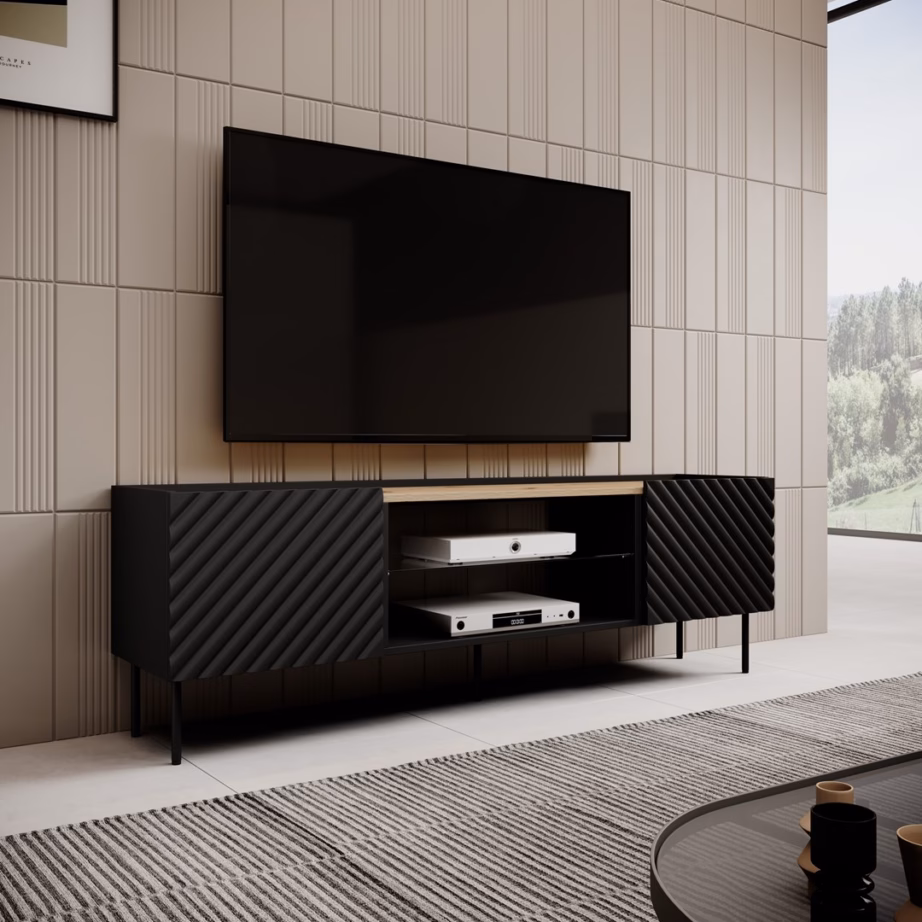 TV-alus Cama MEBLE ONDA EF ONDA, 180,5 cm, must ja Artisan-tamm, 2 uksega - 3