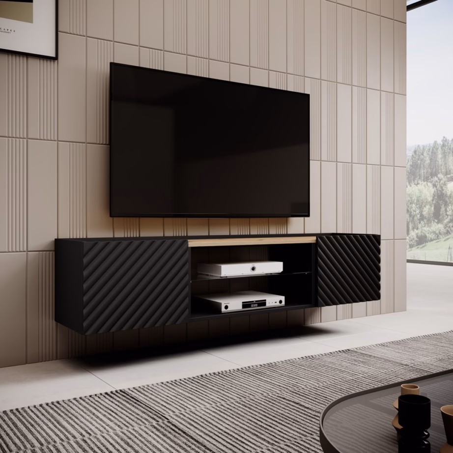 TV-alus Cama MEBLE ONDA EF ONDA, 180,5 cm, must ja Artisan-tamm, 2 uksega - 4