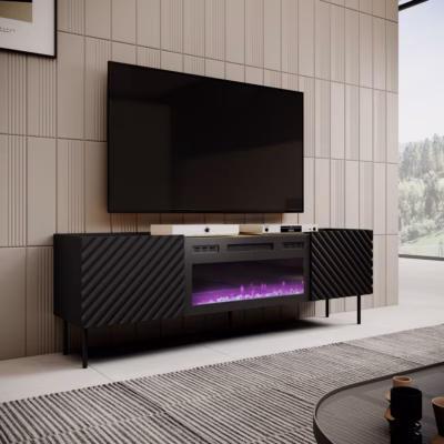 TV-alus elektrilise kaminaga Cama MEBLE ONDA, 196,4 cm, must ja Artisan tamm
